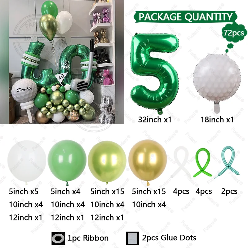 72pcs Golf Balloon Set 32inch Green 1-9 Number Football Foil Balloon Round Globos For Baby Shower Birthday Party Giving Gift - view 5
