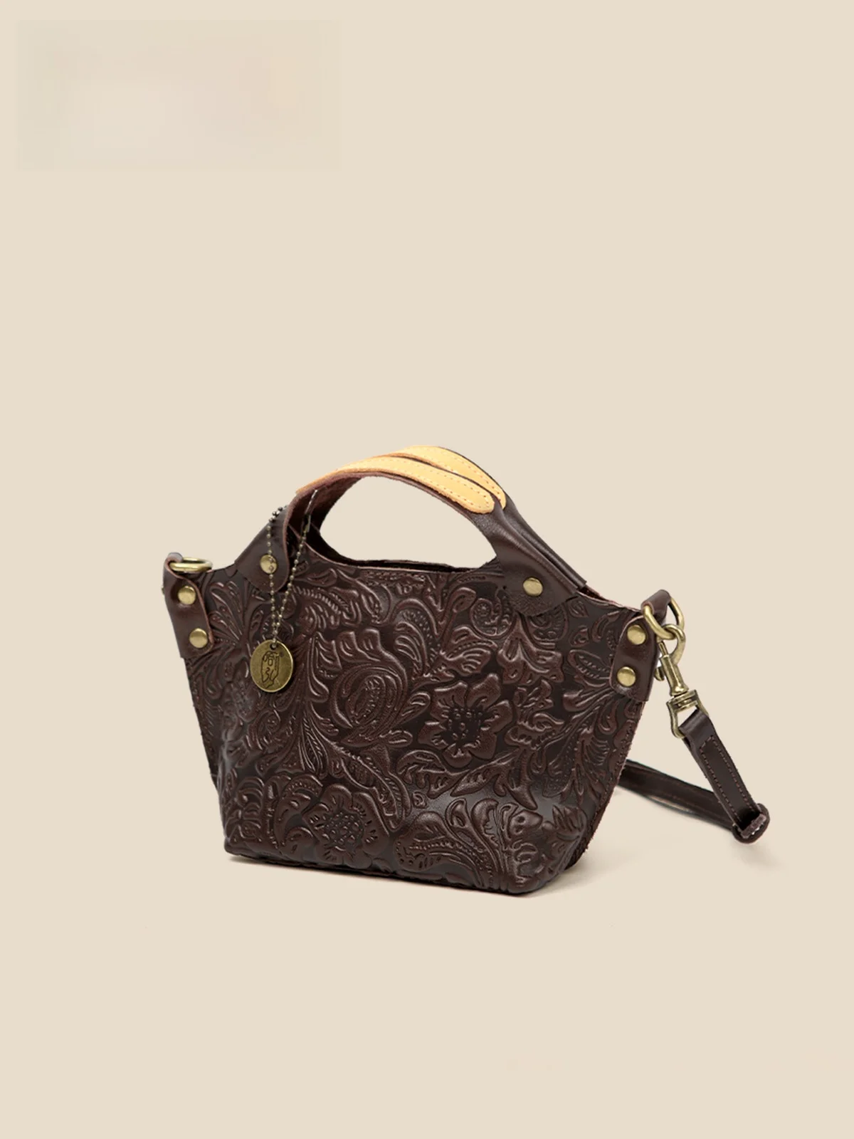 handmade-top-layer-cowhide-leather-embossed-bag-glossy-surface-patterned-retro-chinese-style-commuter-friendly-versatile-bag