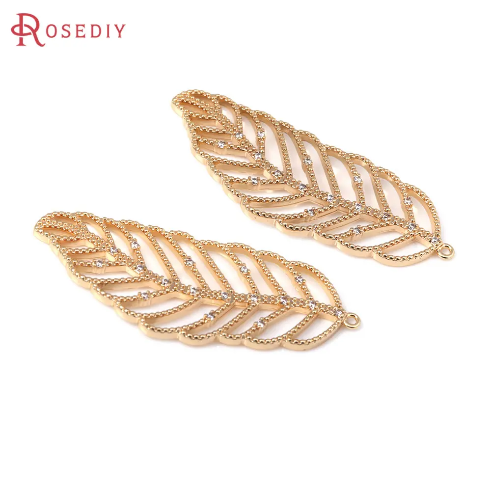 

2PCS 18K Gold Color Brass and Zircon Tree Leaf Charms Pendants High Quality Diy Jewelry Making Necklace Earrings Accessories