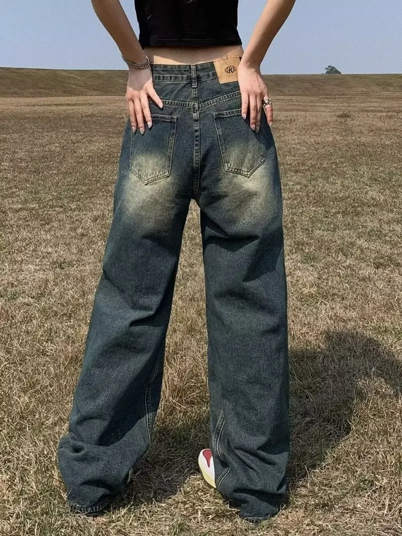 

Синие широкие джинсы прямого кроя больших размеров 300 Pou American High Street Sle Весна Осень Новые мужские свободные повседневные брюки...