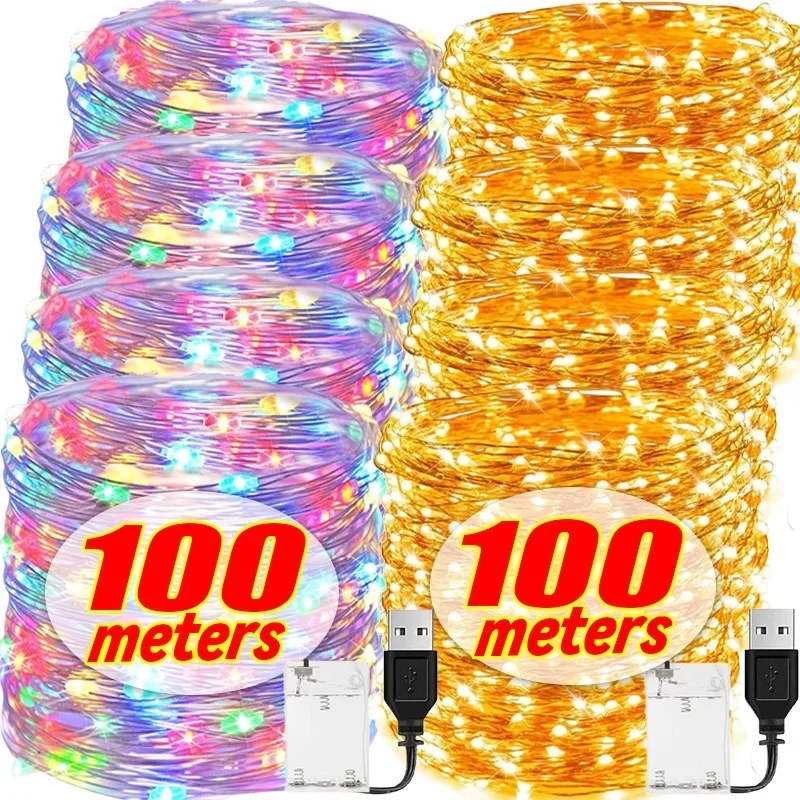 

100/2M LED String Lights USB/Battery Powered Copper Wire Garland Fairy Lighting Strings Christmas Party Decor Waterproof Lights