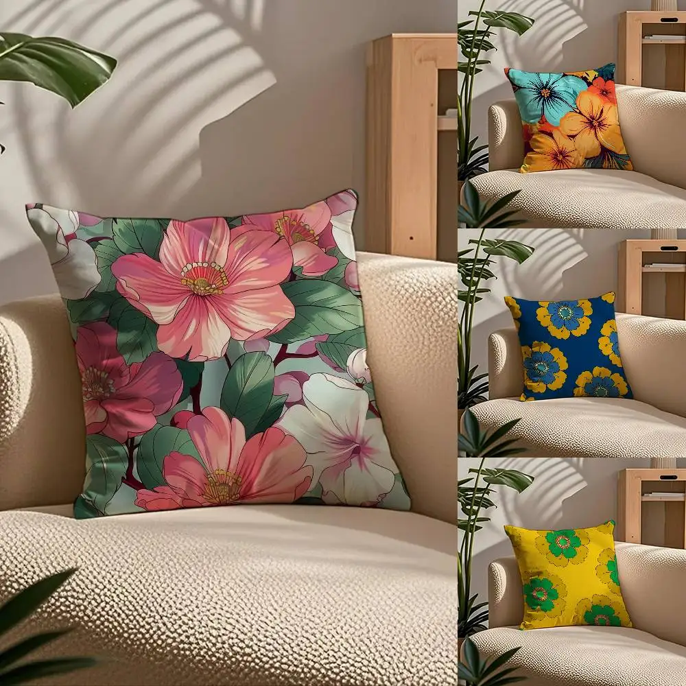 

Chinese Style F-Flower Flower And Bird Printing Pillow Case Comfort Sofa Bed Silky Elegant Invisible Zipper Custom Decorative Cu