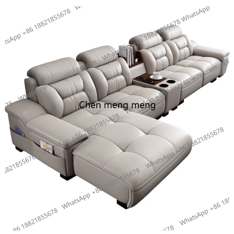 

L-Shaped Minimalist Modern Genuine Leather Sofa Set Imperial Concubine Seat First Layer Cowhide Leather Living Room Side Table