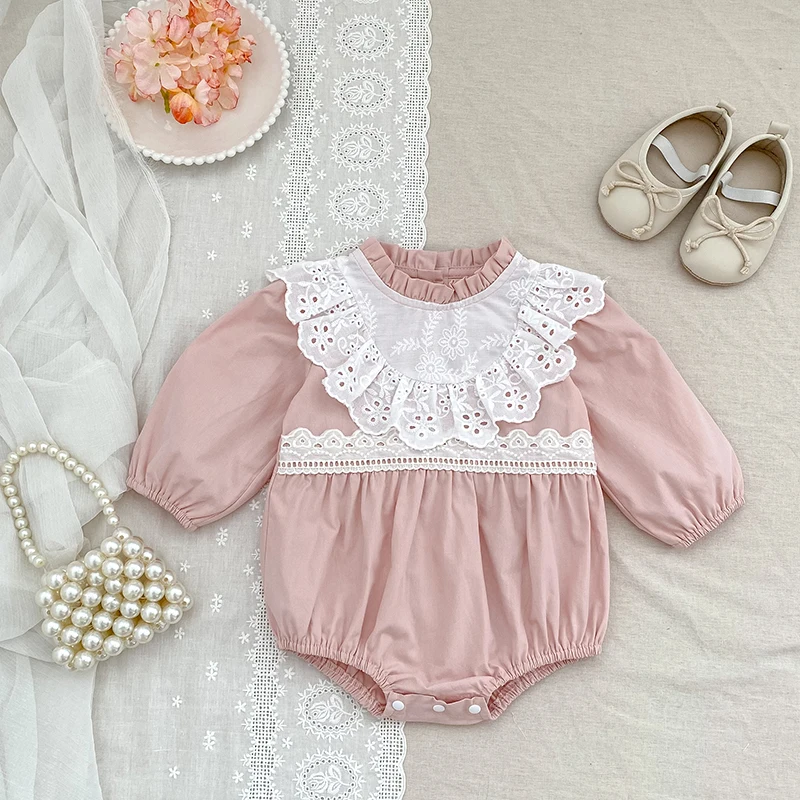 

Осенний комбинезон для новорожденных девочек 0-24 месяцев, муслиновый комбинезон с лацканами и цветочным принтом, детская розовая модная одежда для малышей, комбинезон для новорожденных