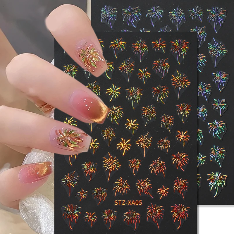 Nail Fireworks Stickers Flash Multicolour Decoration Stereoscopic Self-Adhesive Nail Salon Nail Accessories DIY