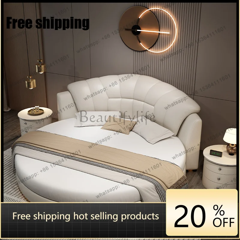 LJY Blue Normal Double Bed Decoration Large Elegant Circle Luxury Double Bed Frame Adults Modern Cama Casal Furniture For Home