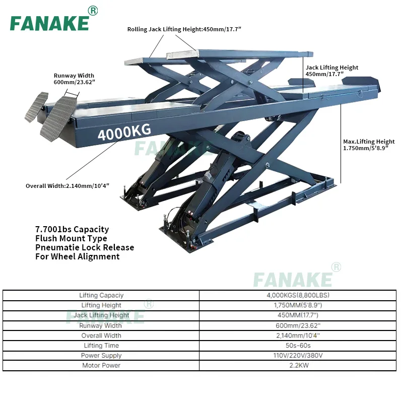 Thin Automotive Big Size Car Scissor Lifts for Automotive Alignment