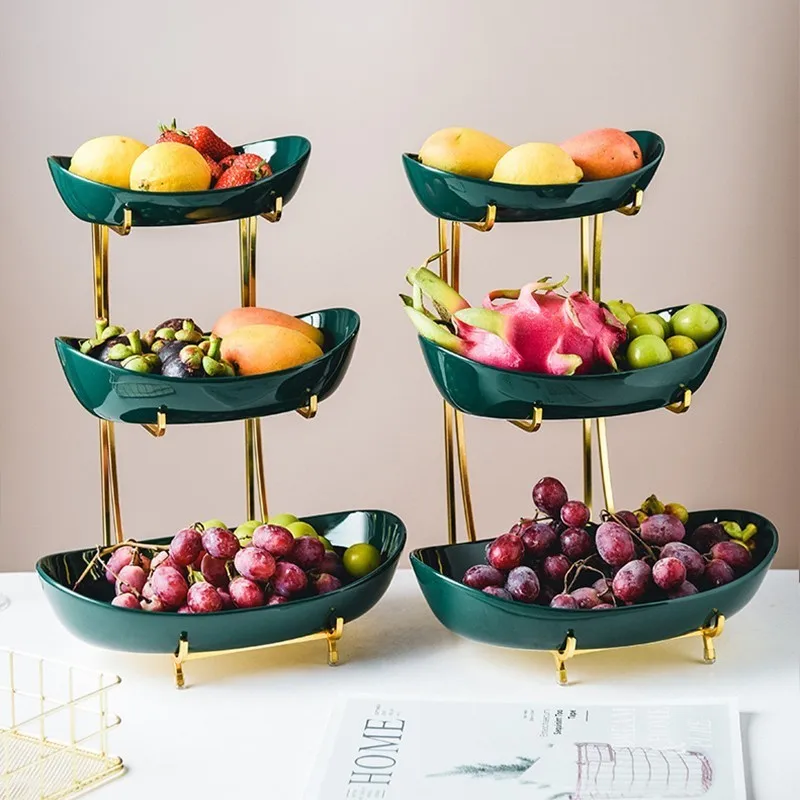 Ceramic Fruit Plate Iron shelf Candy Dish Living Room Home 2 Or 3 Layer Fruit Bowl Snack Cake Tray Dessert Table Display Stand