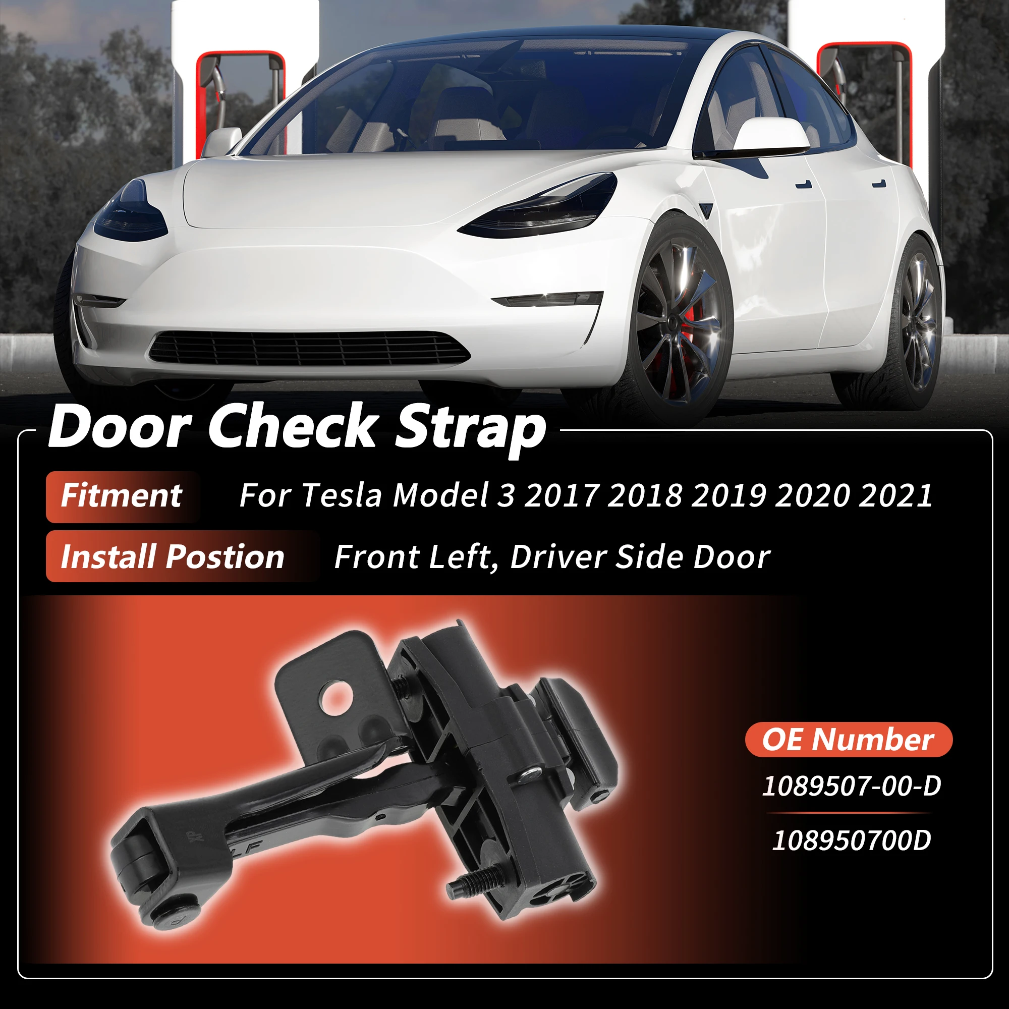 UXCELL Front Left Door Check Strap Stop for Telsa Model 3 2017-2021 1089507-00-D