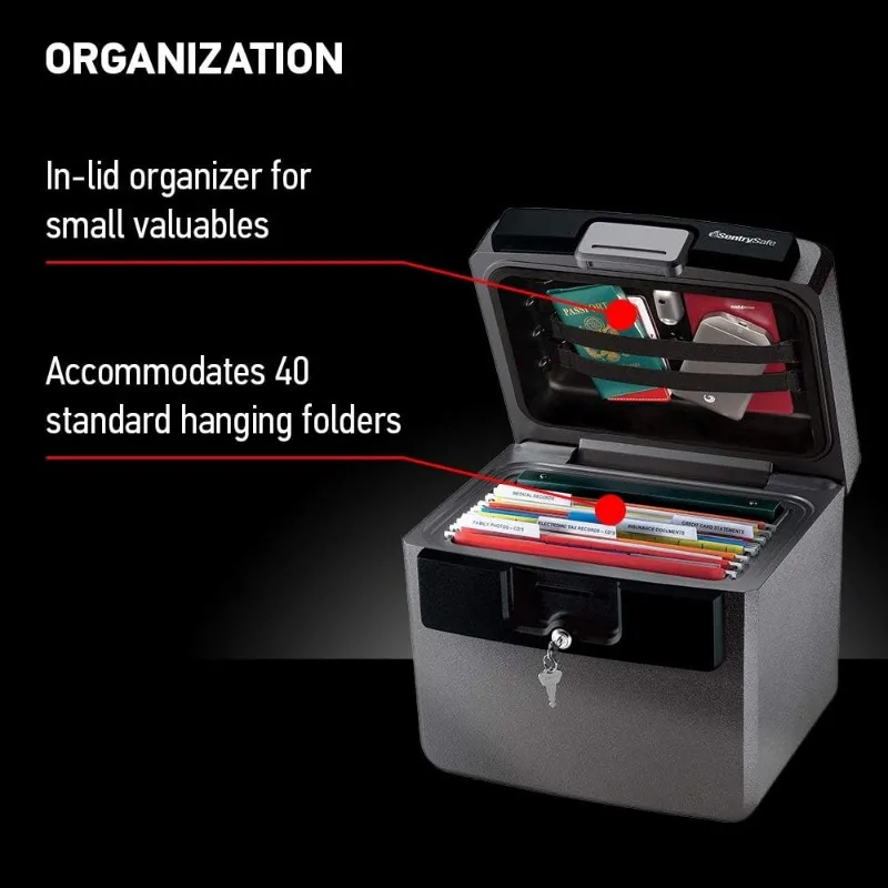 Black Fireproof e Waterproof Safe File Folder, Document Box com fechadura com chave, Ex. 14,3x15,5x13,5, hd4100