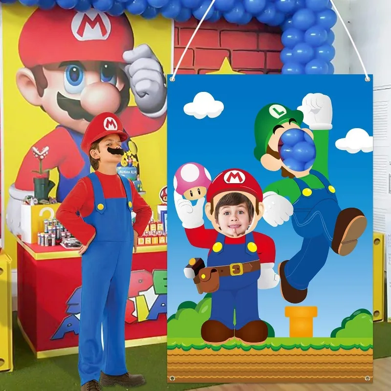 Super Marios Bros พื้นหลังอะนิเมะ Luigi ภาพประตูแบนเนอร์ผ้า Face การถ่ายภาพฉากหลัง Party Supplies ของเล่นเด็ก