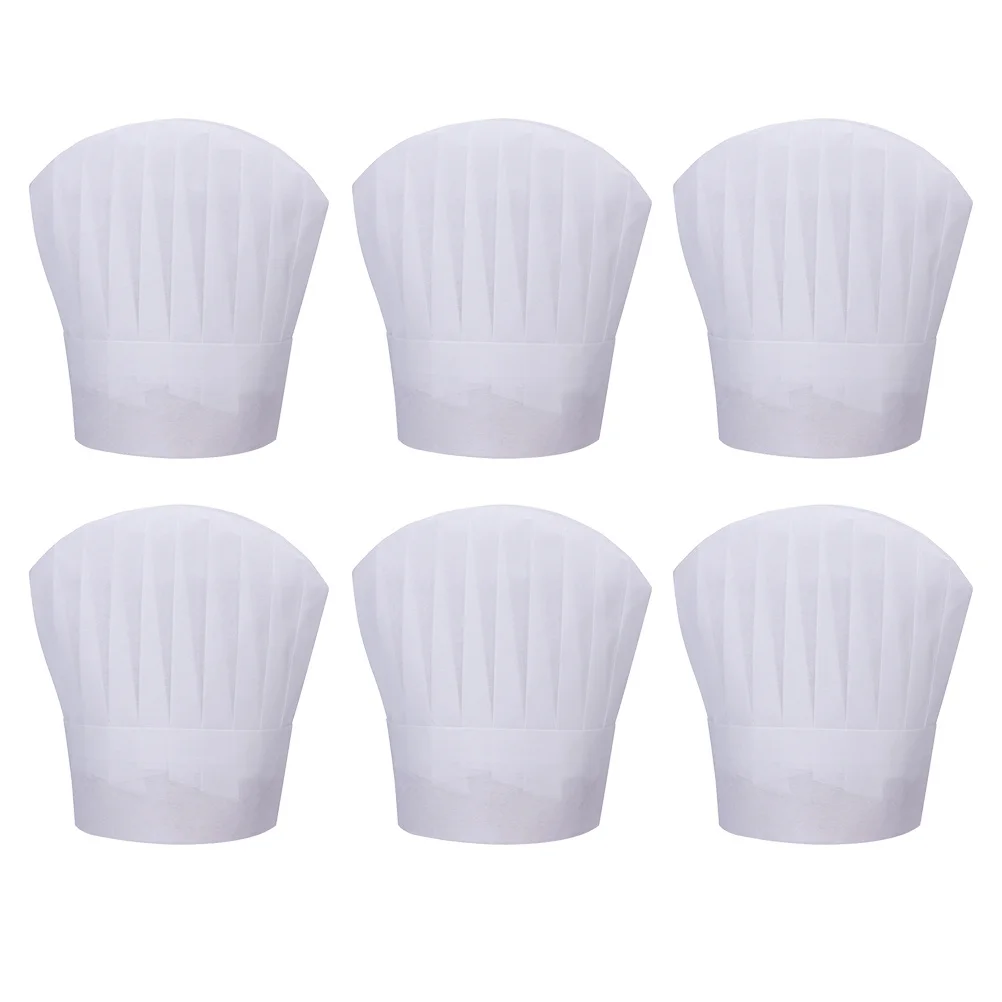 Cappelli da cuoco usa e getta da 6 pezzi, monouso, prevengono l'inquinamento, per la perdita dei capelli, adatti per la maggior parte delle persone, ristorazione, cucina, cappello da lavoro
