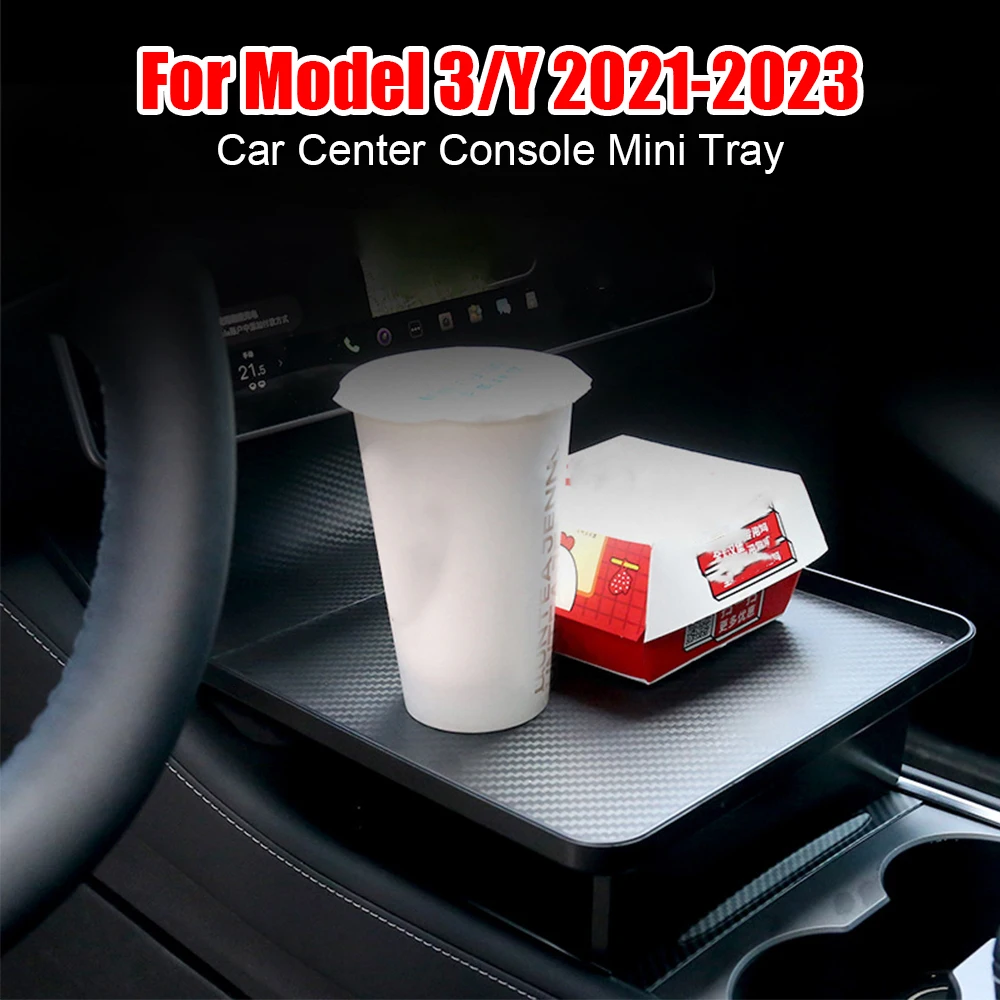 Mini Table Drink Coffee Bottle Food Organizer Car Tray Portable Desk Center Console Cup Holder Plate DIY For Tesla Model 3 Y