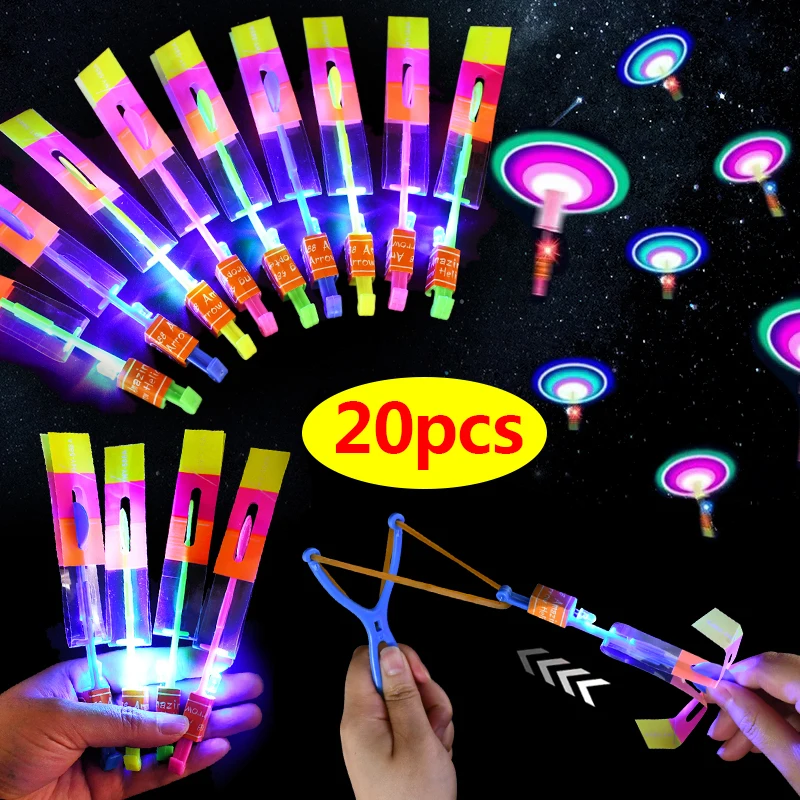 20/5Pcs LED Light Rubber Band Catapult Helicopter Flying Toys Fun Arrow Rocket Kids Birthday Party Favors Gift Bag Pinata Filler