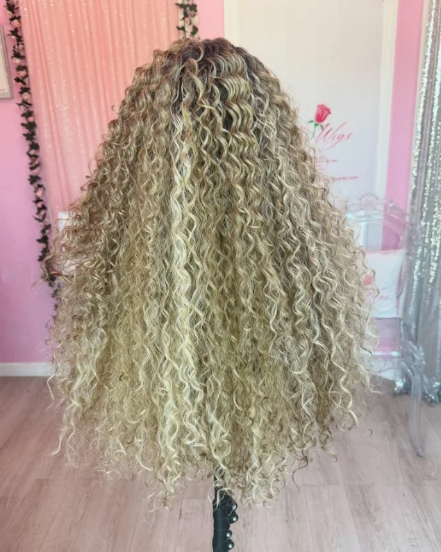 30 Inch Ash Honey Blonde HD Lace Frontal Wig Dark Root 13x4 Curly Wigs Preplucked Loose Deep Wave Wigs Mix Human Hair Luxury Wig