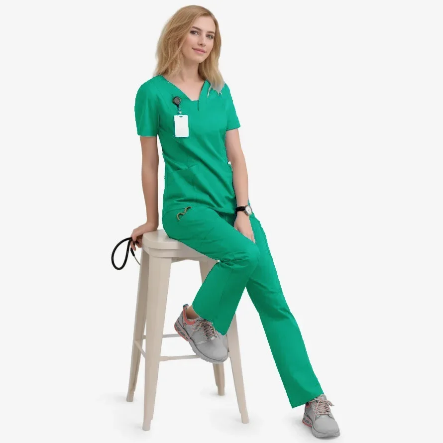 De manga curta V-Neck Enfermeira Suit Set, sala de cirurgia estiramento Uniforme, de secagem rápida, Hand Wash, Terno isolamento cirúrgico, Uniforme do médico