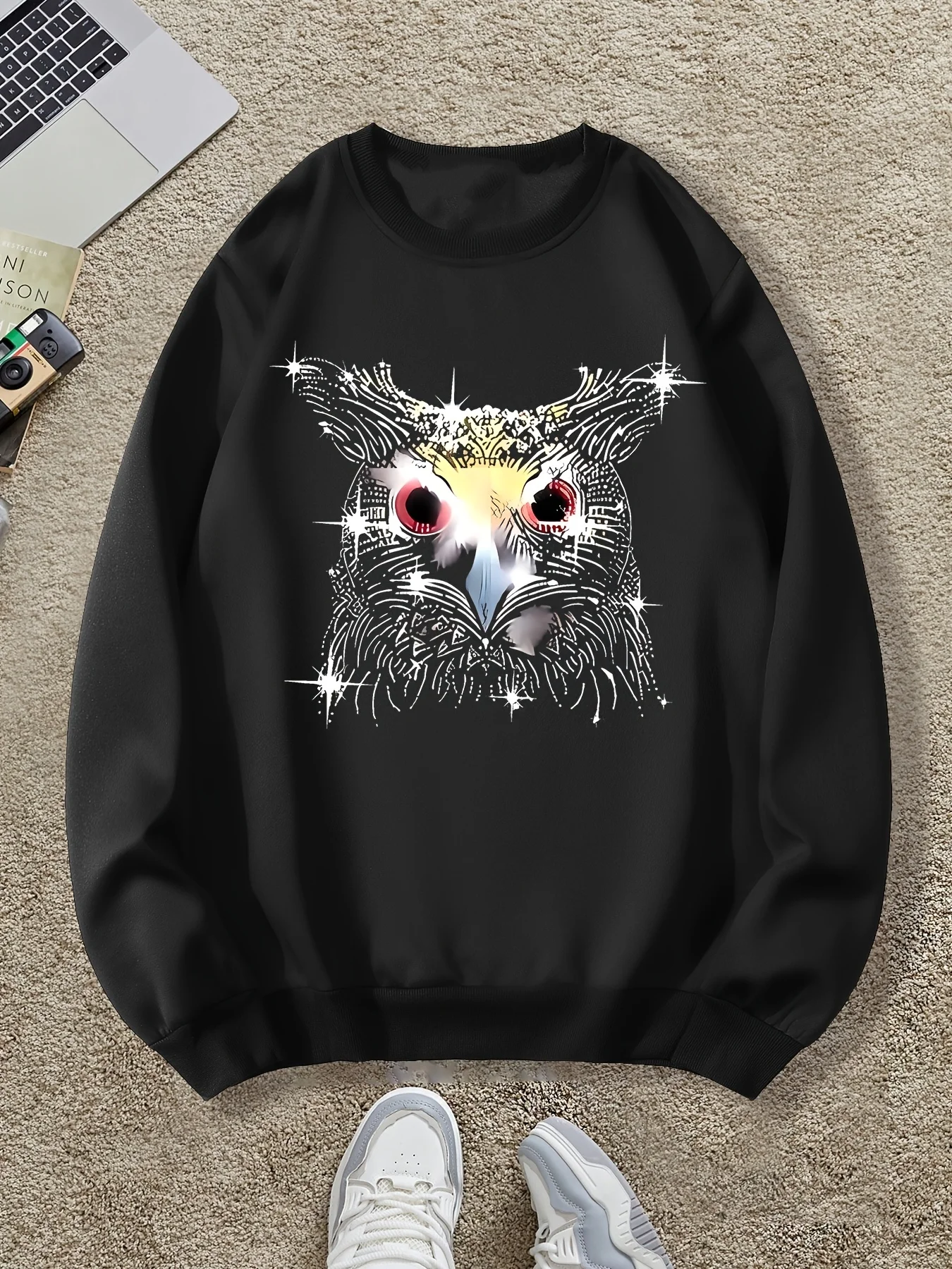 

Сверкающий узор совы с принтом, осенне-зимняя мужская и женская спортивная одежда с длинными рукавами, повседневная свободная уличная уличная толстовка