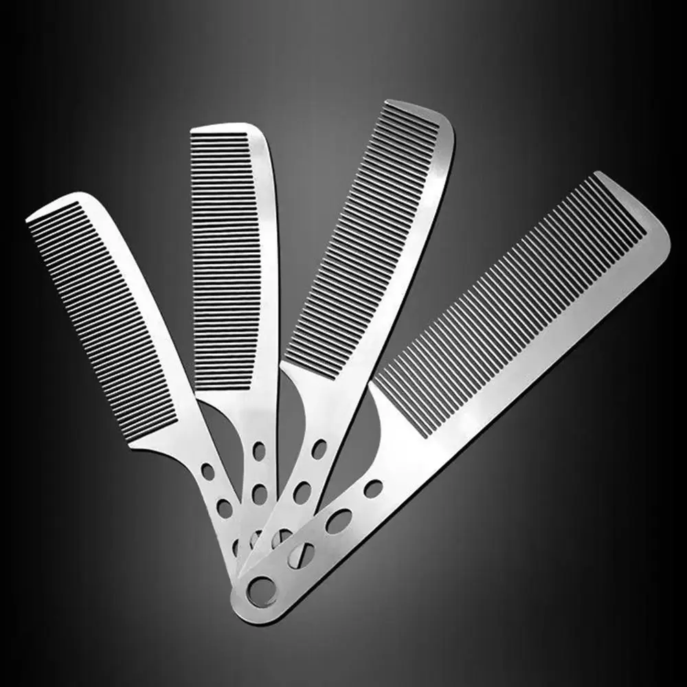 Stainless Steel Anti Static Comb Silver Hair Combs Hairdressing Styling Comb Ultra-thin Hair Cutting Tools Metal Barber Comb