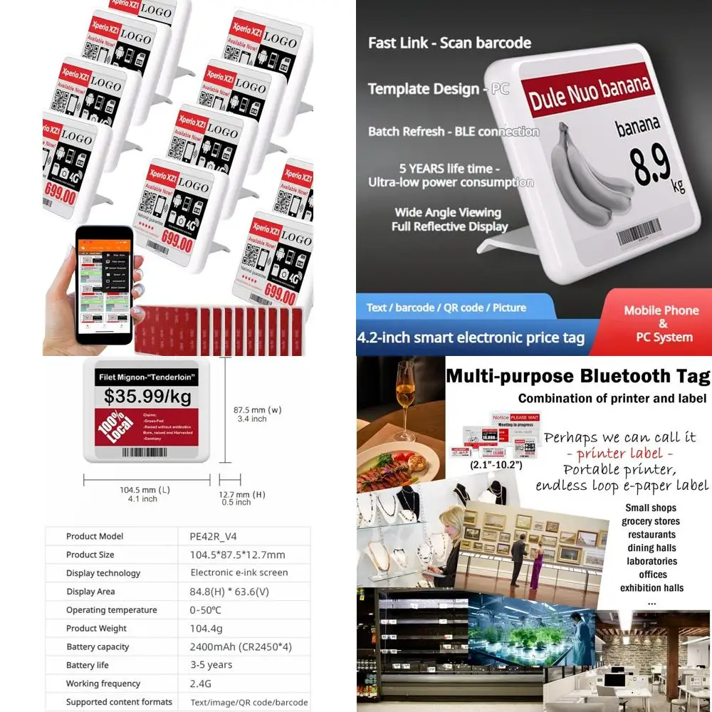 

4,2-дюймовые редактируемые электронные ценники для розничной торговли, 10 штук в упаковке (черный, белый, красный) - совместимы с приложениями для iOS и Android.