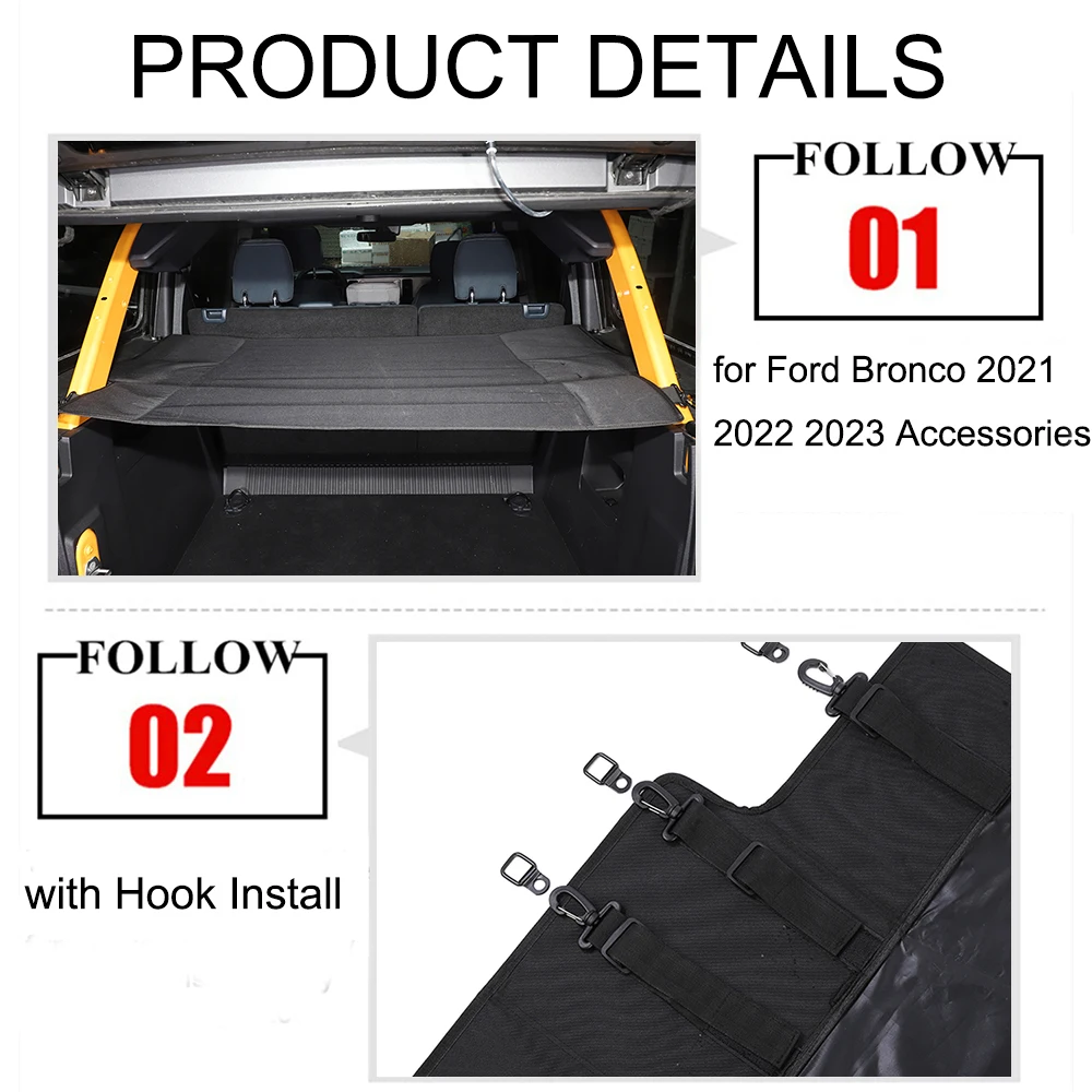 for Ford Bronco 2021 2022 2023 4-Doors Car Luggage Carrier Trunk Curtain Cover Stowing Tidying Auto Interior Accessories Black