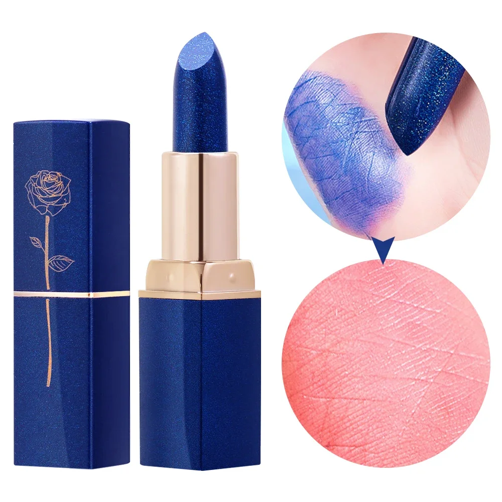 Blue Rose Lipsticks Temperature Color Changing Lip Gloss Natural Long Lasting Waterproof Lazy Lipstick Moisturizing Woman Makeup