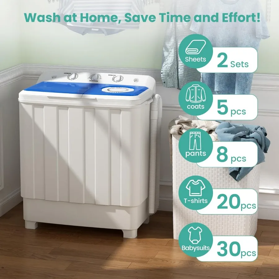 28 Lbs Portable Washing Machine for Apartment RV Dorm Compact Top Load Washer with 18 Lbs Wash Capacity and 10 Lbs Spin Cycle I