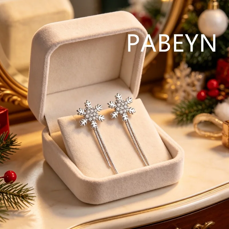 925 Sterling Silver Fashion Temperament Snowflake Zircon Earrings Back Hanging Birthday Party Anniversary Gift