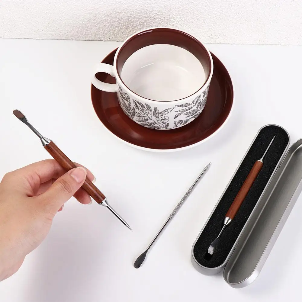 

Stainless Steel Coffee Art Needles with Wood Handle Double Ended Design Coffee Latte Art Pen with Box Rustproof