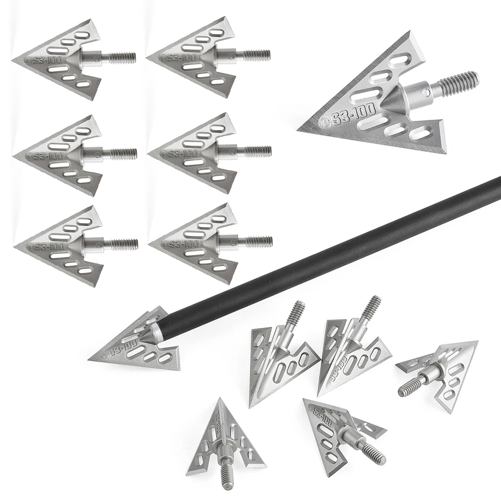 

6 шт., наконечники для стрельбы из лука, 3 фиксированные лезвия, охотничья головка стрелы, составной/изогнутый лук, наконечник стрелы из алюминиевого сплава