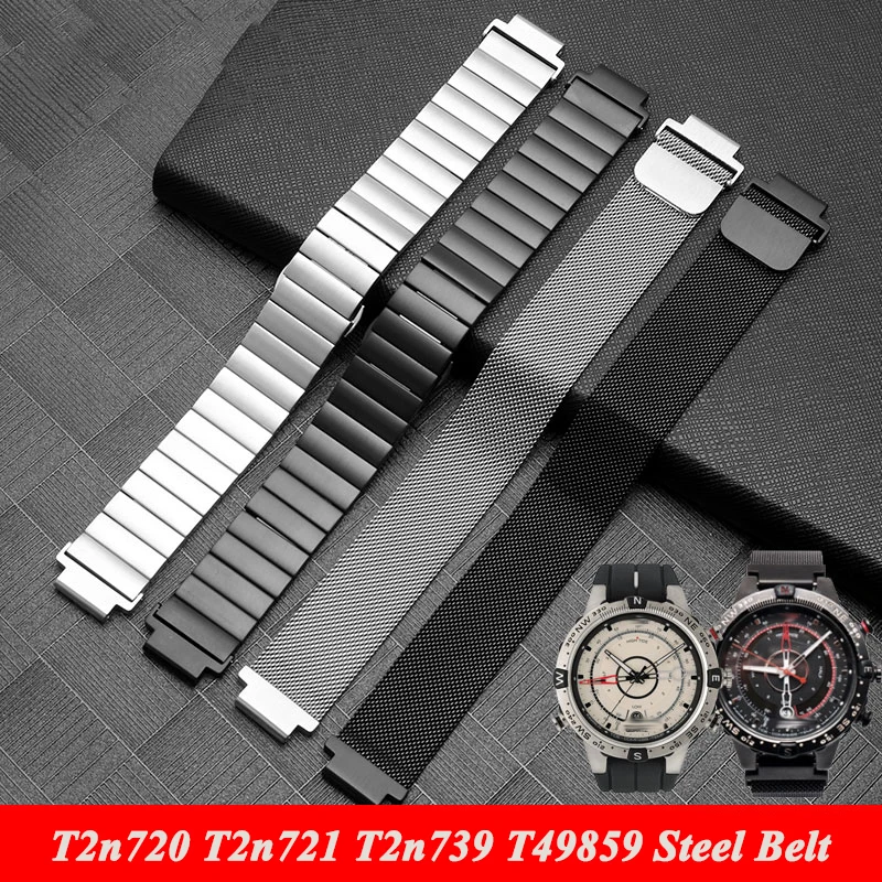 For Men\'s TIMEX T2N720 T2N721 TW2R55500 T2N739 Garmin Soild Stainless Steel Watchband Watch Strap 24*16mm Lug End Metal Bracelet