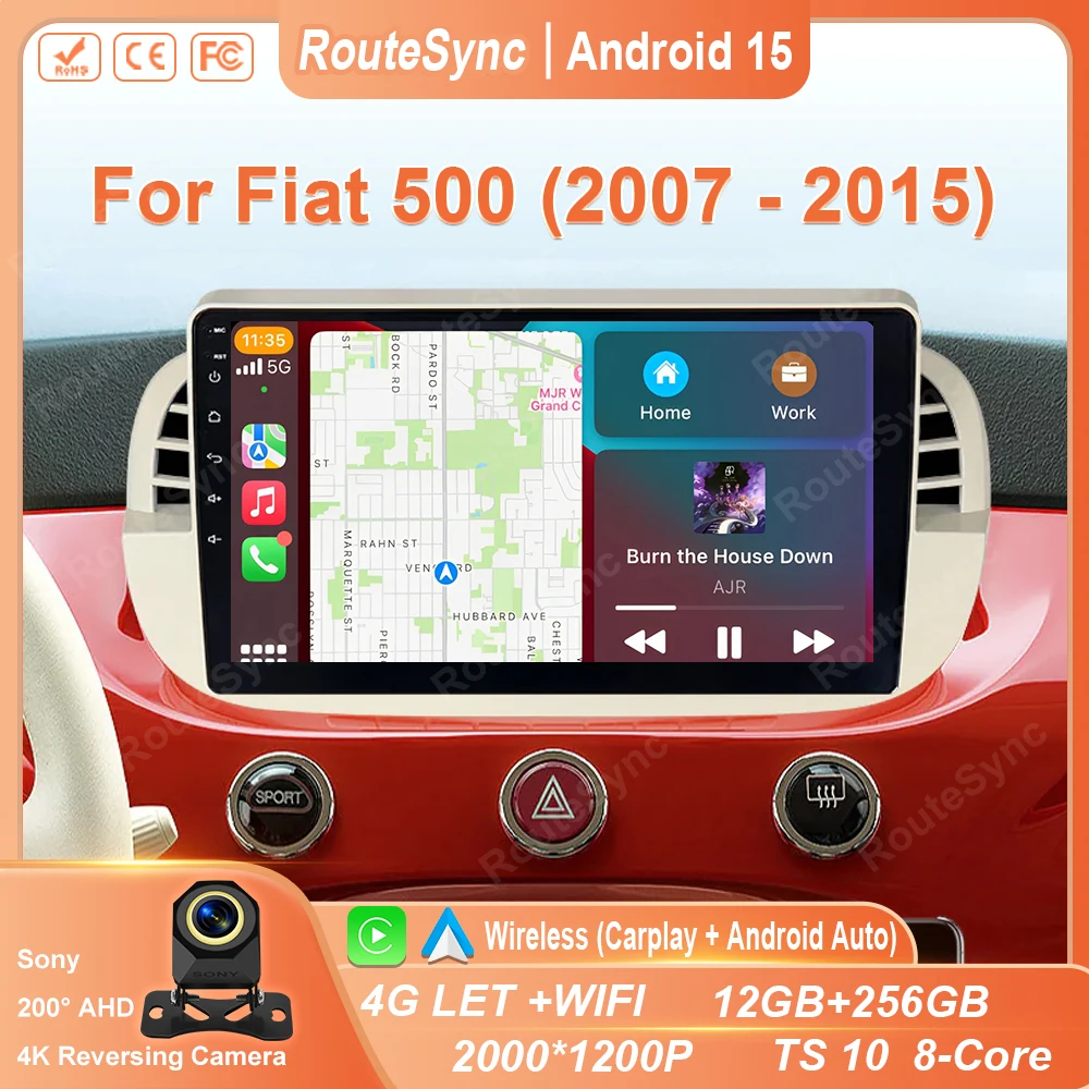 

Car Radio For Fiat 500 2007 - 2015 Head Unit Multimedia Video Player GPS Navigation Android Auto Carplay BT QELD 4G No 2din DVD