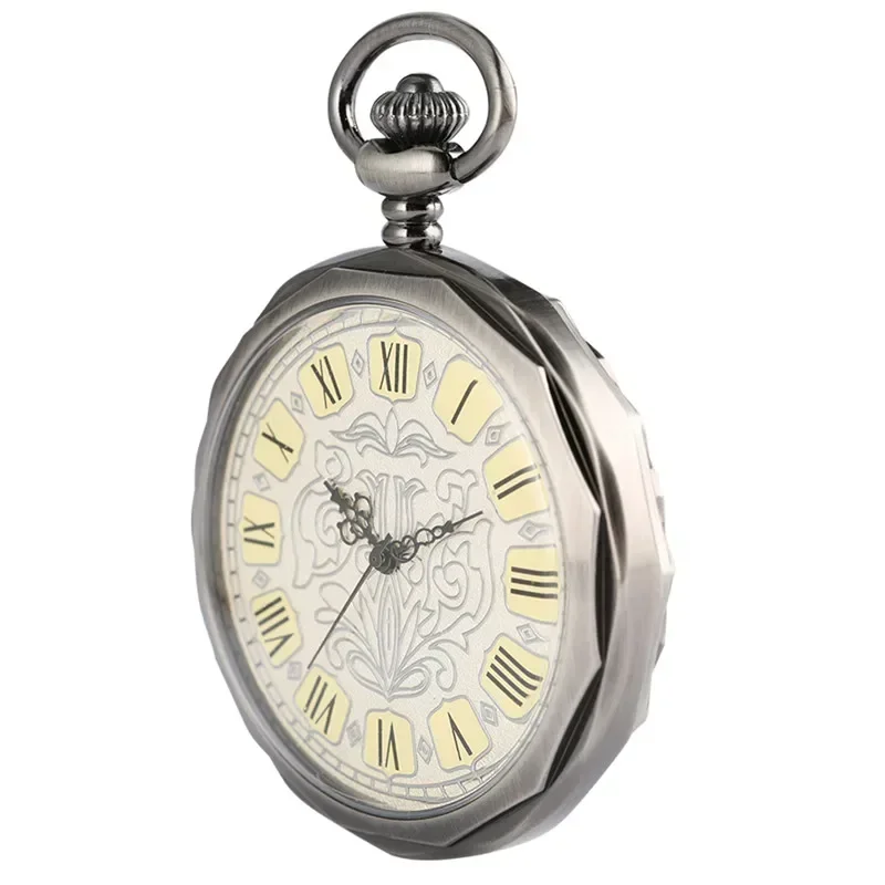 Antique Hand Winding Mechanical Pocket Watch Antique Open Face Roman Numerals Transparent Skeleton Vintage FOB Chain Men Gift