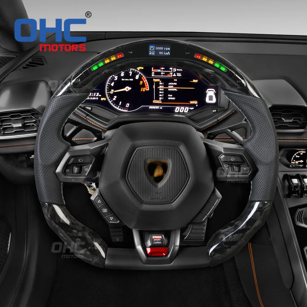 

Подходит для Lamborghini с кованым рисунком из углеродного волокна, светодиодного умного автомобиля, модифицированного рулевого колеса на заказ