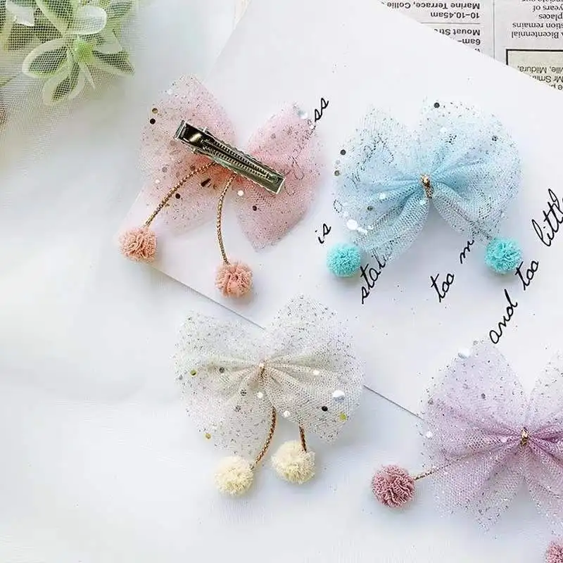 1Pcs Nieuwe Pluche Bal Organza Haarelastiekjes Accessoires Prinses Haar Clips Meisjes Bloem Kroon Haar Sieraden Velg Haarspeld