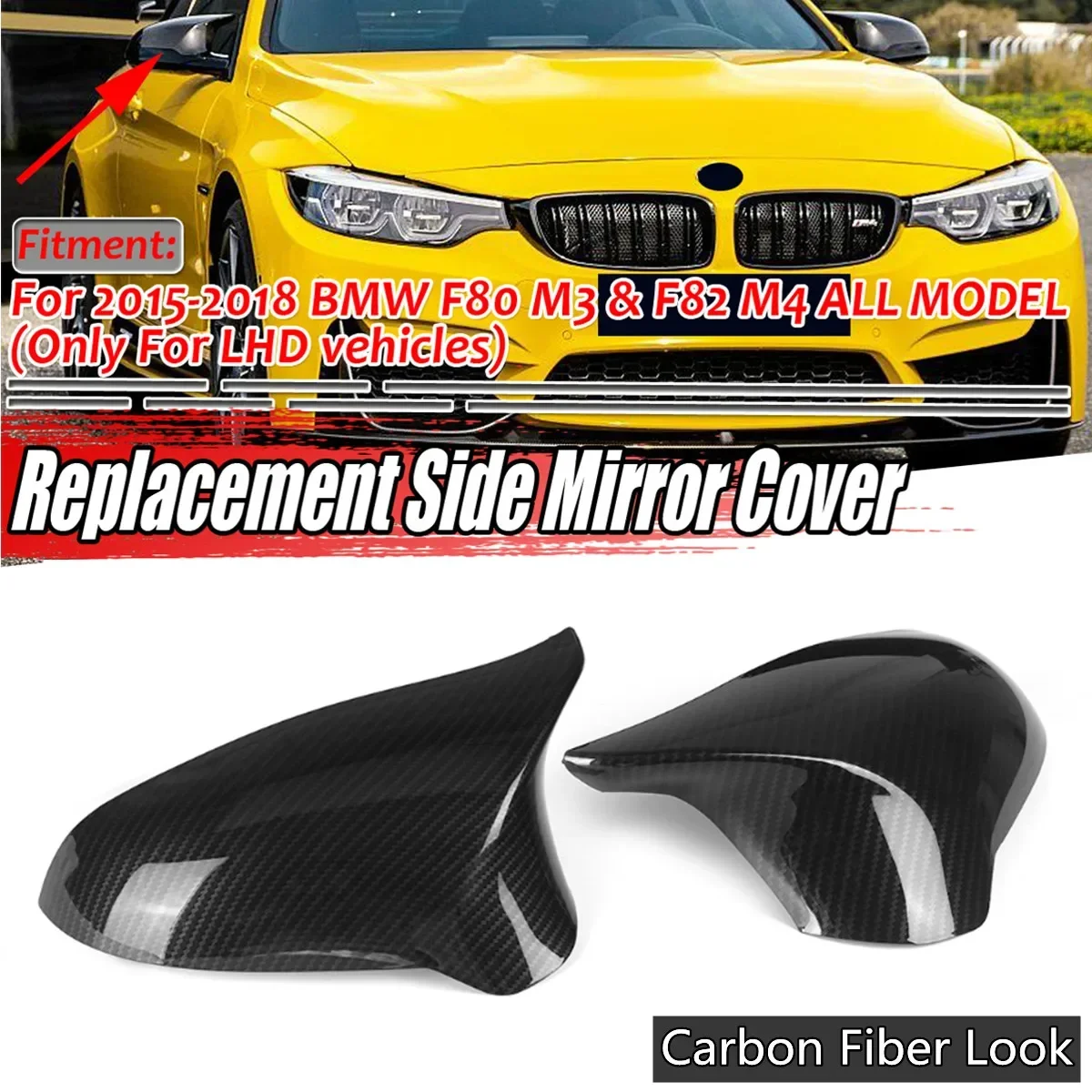 

Carbon Fiber Car Rearview Mirror Cover Wing Side Mirror Cap Cover Replacement For BMW F80 M3 F82 M4 2015-2019 Only Fit LHD