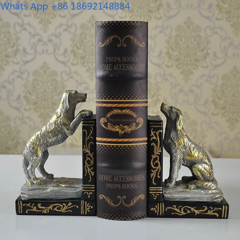 

European and American Style Home Decor Antique Silver Dog Bookend Resin Study Room Ornament Gift