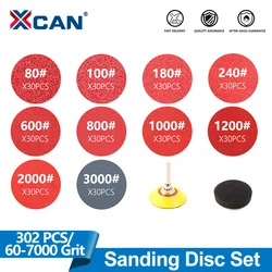 XCAN 2 Inch Flocking Sanding Discs Pad Hook and Loop with Shank Wet&Dry Sandpaper Sanding Disc Abrasive Polishing Pad Set