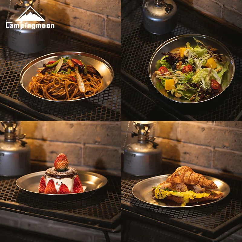 مجموعة أطباق النزهة الخارجية من CAMPINGMOON، طبق فاكهة بسيط من الفولاذ المقاوم للصدأ مع حقيبة تخزين محمولة لأدوات مائدة التخييم
