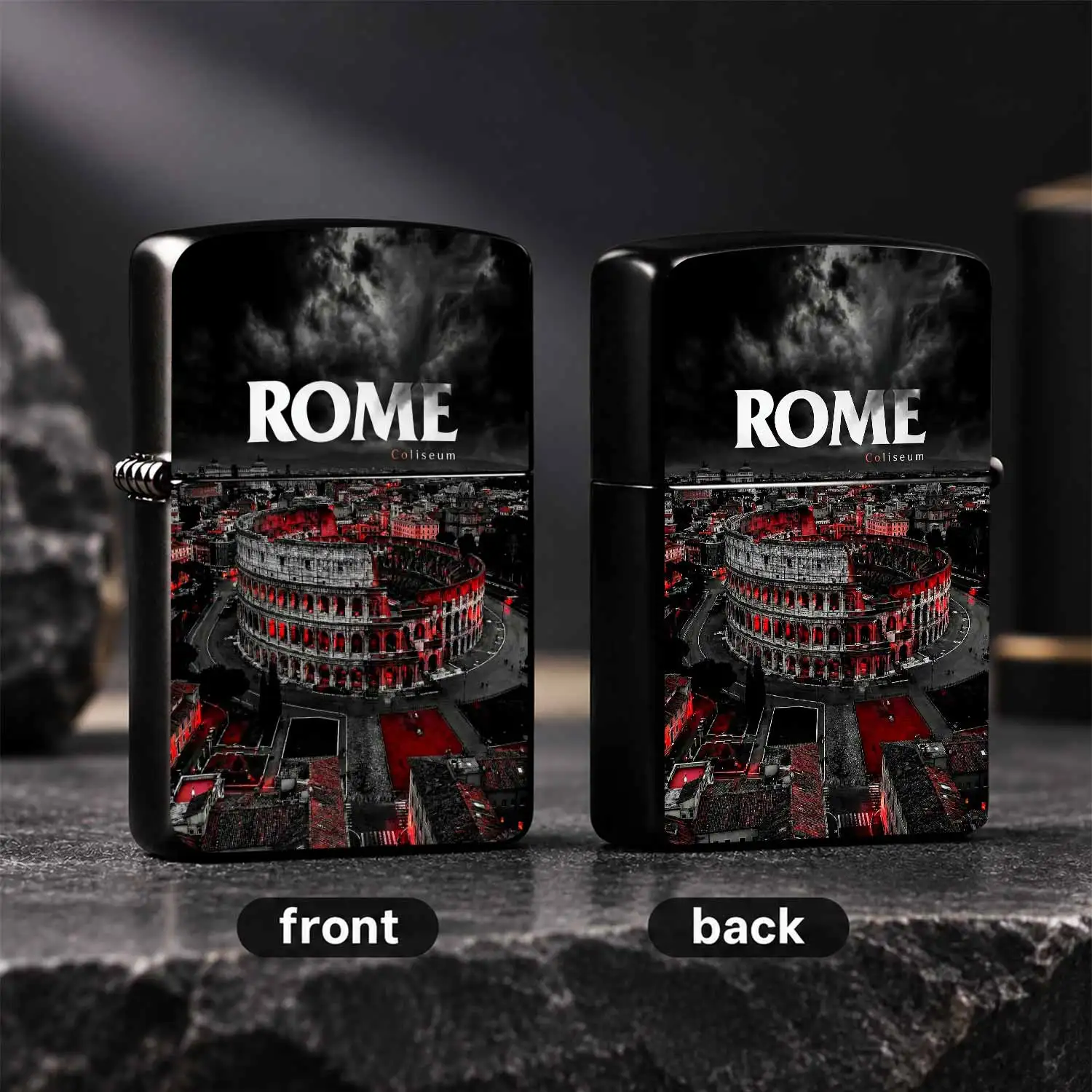 Creative Rome Coliseum Themed Windproof Lighter Stylish Red Black Cityscape Art Piece Portable Daily Carry Accessory Ideal For Gifting Unique Trendy Exquisite Souvenir For Daily Scenarios A Humorous And Interesting Lighter