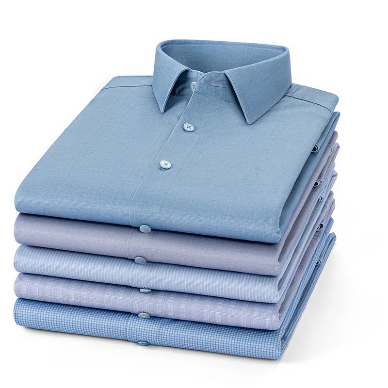 

Luxury Silk anti-wrinkle long sleeve shirts for men slim fit formal shirt soft houndstooth striped elegant business clothes