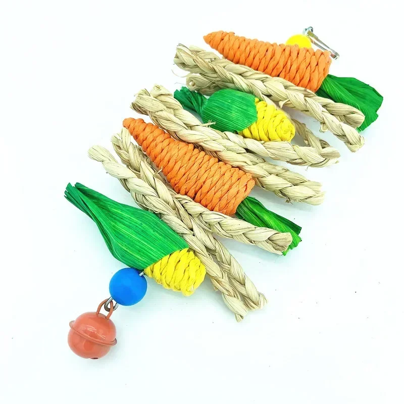 Parrot  Hamster Chewing Toy Rabbit Molar String Wooden Rattan Chewing  Bird Cage Hanging Toy