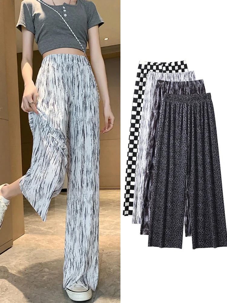 2024 Women Tie-dye Printed Pants Spring Summer Elastic Waist Stright Long Wide leg pants Casual Female Loose Pants Trousers