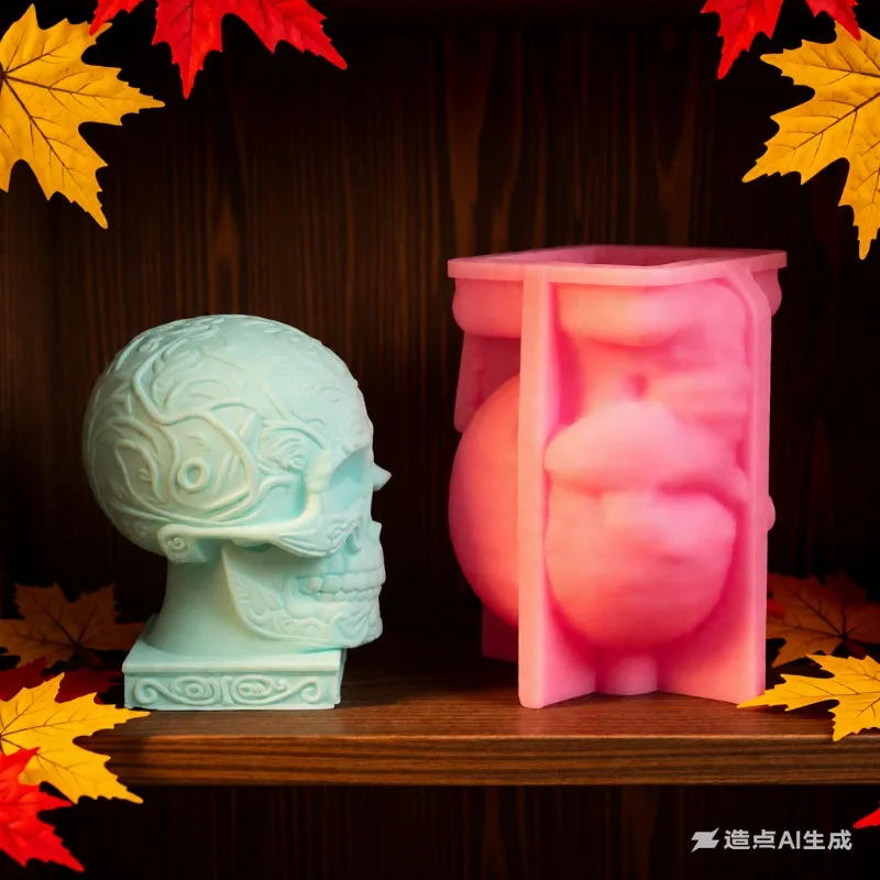 Carved Skull Decoration Mold Decoration Candle Plaster DIY Plaster Decoration Candle Holder Silicone Mold Resin Molds