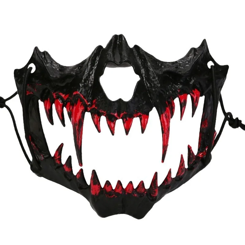 Japanese Mythical Half Face Mask Black Halloween Cosplay Yaksha Tengu Werewolf Nue Performance Party​​