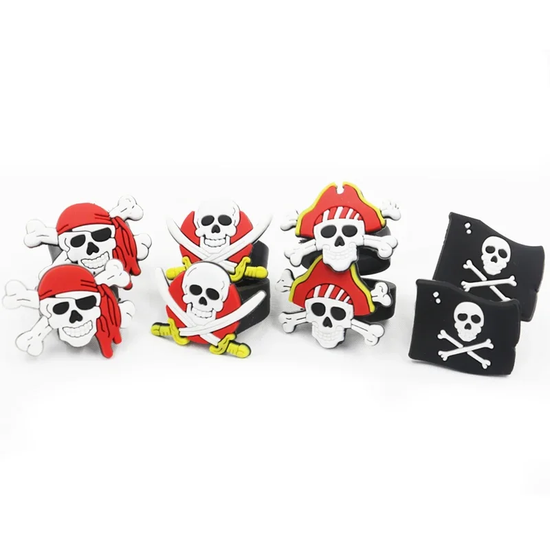 12pcs Caribbean Pirates Silicone Toy Rings Halloween Costume Dress Up for Pirate Night Kids Birthday Halloween Party Decoration