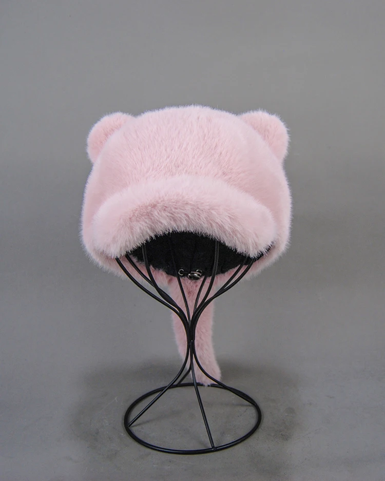 Plüschmütze für Erwachsene, Kinder und Jugendliche, für Pendler, mit Kunstfell-Schwanz, russische Wintermütze, wärmende Baseballkappe, Mützen für Damen. – Detail 13