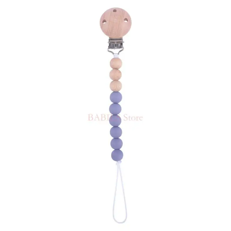 C9GB Baby Pacifier Chain Clip Nursing Teether Soother Holder Silicone Beads Chain Wooden Clip DIY Nipple Holder Leash