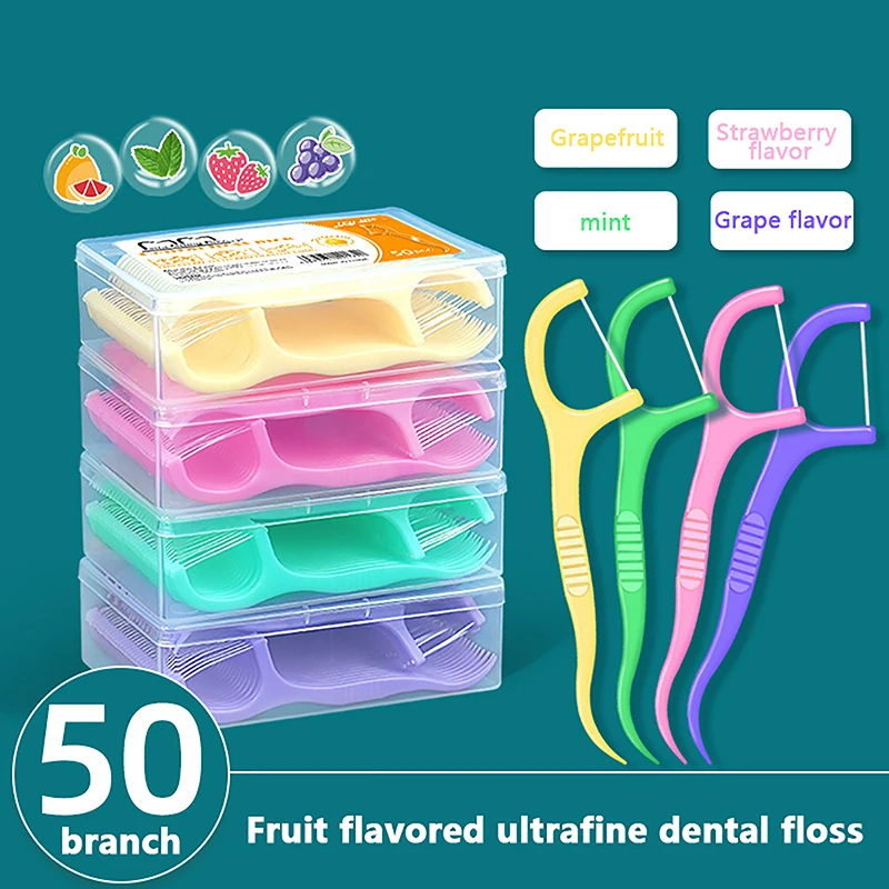 50PCS/Pack Disposable Toothpicks Square Boxed Dental Floss Stick Dental Floss Dental Oral Gift Custom