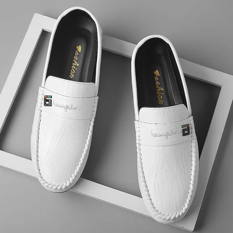 Mocassins de couro branco masculino, sapato casual, sapato de mocassim, designer, primavera, outono