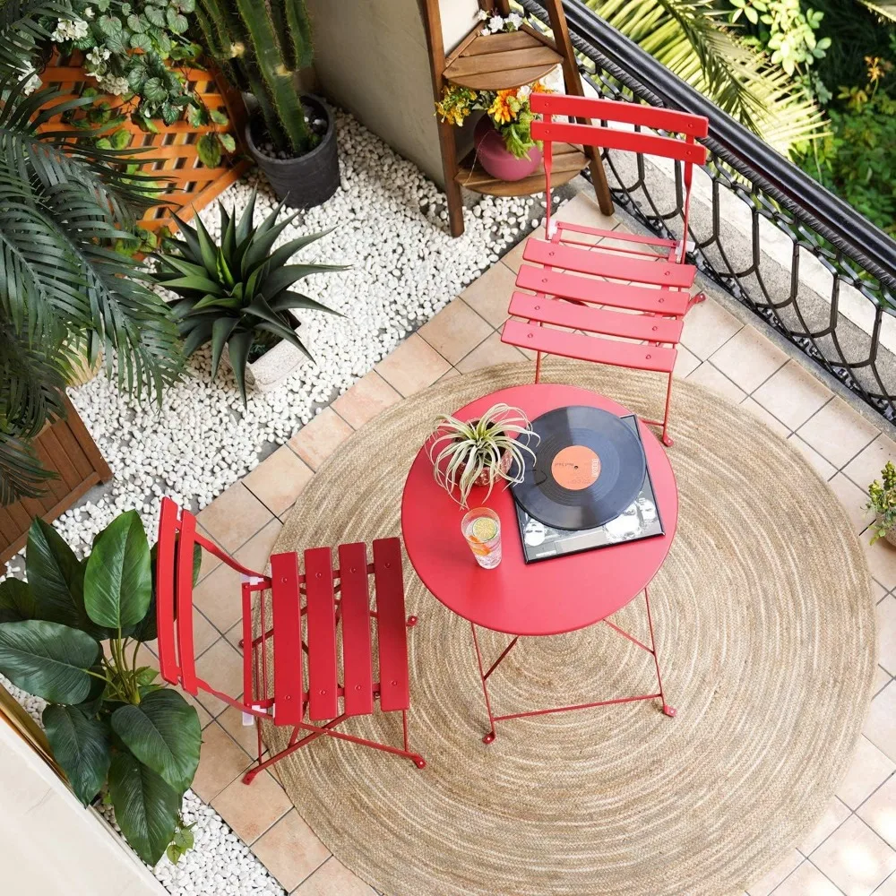

3-Piece Folding Bistro Set, 2 Chairs and 1 Table, Weather-Resistant Outdoor/Indoor Conversation Set for Patio,